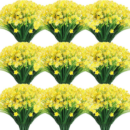 Hoteam 40 Bundles Fall Outdoor Artificial Flowers Plants Uv Resistant Outside Faux Flowers Plastic Fake Plants Outdoor Summer Four Seasons Decoration Shrubs Garden Porch, Yellow
