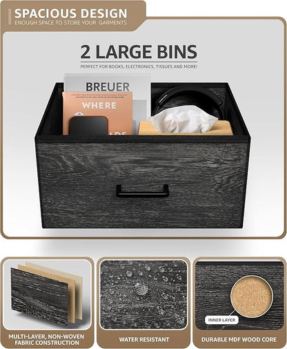 Sorbus Nightstand Dresser with 2 Faux Wood Drawers - Bedside Table Chest with Storage Bedroom, Living Room, Closet & Dorm Furniture Lamp Stand - Steel Frame, Wood Top, Easy Pull Fabric Bins
