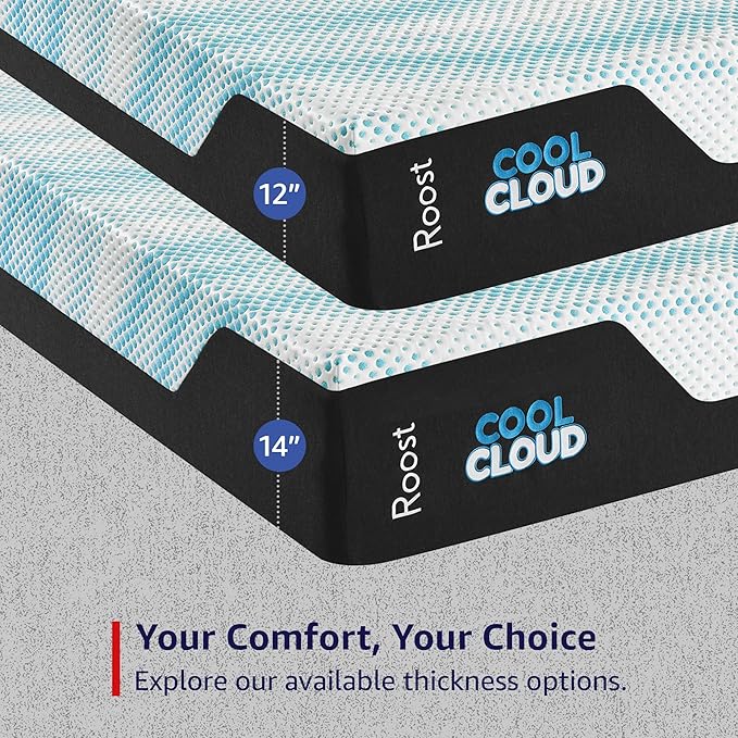 ROOST SLEEP Memory Foam Mattress, 12-Inch King – Cool Cloud Gel Foam Bed with Plush Pressure Relief and Supportive Comfort – Cooling Sleep Surface for Deeper Rest