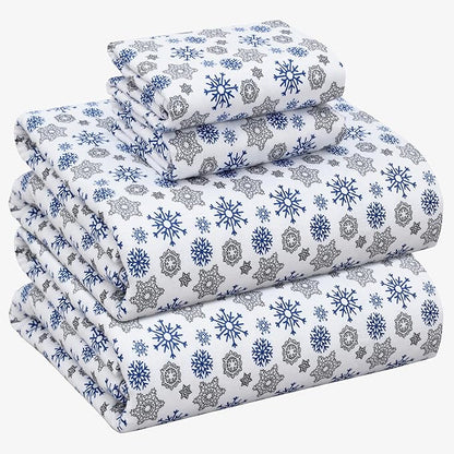 RUVANTI Flannel Sheets King Size - 100% Cotton Brushed King Size Sheets Set - Deep Pockets 16 Inches Bed Sheets - All Seasons Breathable & Extra Soft - Warm & Cozy, 4 Piece, Snow Flake Grey