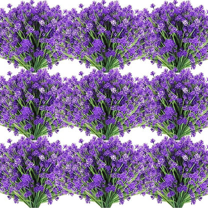 Hoteam 50 Bundles Outdoor Artificial Flowers Plants Uv Resistant Outside Faux Flowers Plastic Fake Plants Outdoor Summer Fall Seasons Decoration Shrubs Garden Porch Box, Purple