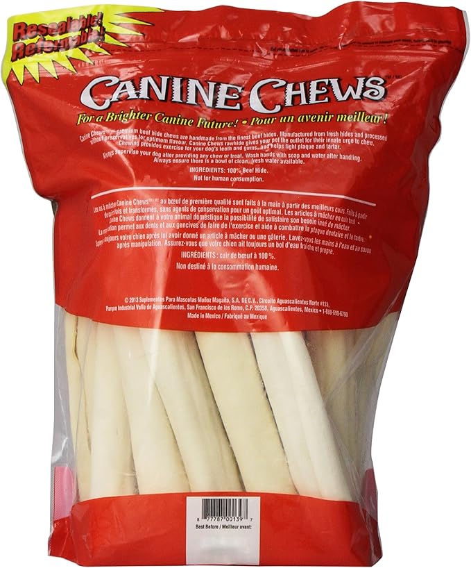Canine Chews 10-11" Rawhide Bones for Large Dogs, Durable USA Beefhide Dog Rawhide Chews, Retriever Rolls 20 Pack (5 lbs)-Mewly Pet