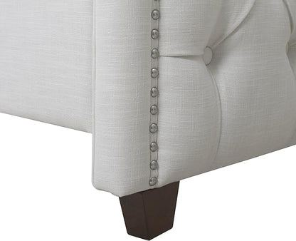 Jennifer Taylor Home Marcella Upholstered Shelter Headboard Bed Set, King, Antique White Polyester