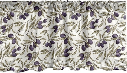 Ambesonne Olive Window Valance, Digitally Generated Hand Drawn Style Botanical Blossoms, Curtain Valance for Kitchen Bedroom Decor with Rod Pocket, 54" X 18", Quartz Taupe