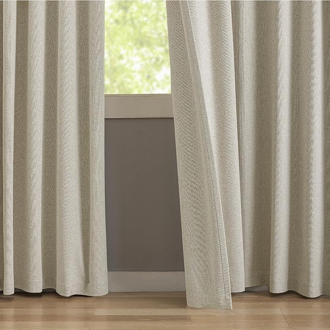KangBang Pinch Pleated Blackout Curtains 63 Inches Long, Linen Textured Thermal Window Panels for Bedroom Kitchen, Sun Blocking Small Window Black Out Drapes with Hooks, 42x63 Inch, 2 Panels