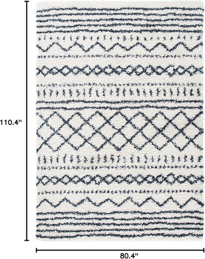 SAFAVIEH Arizona Shag Collection Area Rug - 6'7" x 9'2", Ivory & Slate, Moroccan Design, Non-Shedding & Easy Care, 1.6-inch Thick Ideal for High Traffic Areas in Living Room, Bedroom (ASG741M)