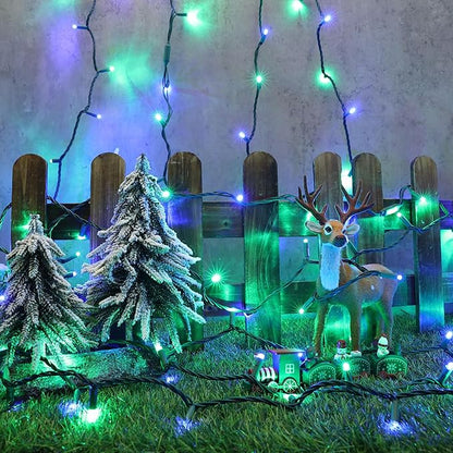 Brizled Blue & Green LED Christmas Lights, 33ft 100 5MM Wide Angle Connectable Mini Tree Lights, UL Listed Xmas Indoor/Outdoor Party Decor, Green Wire
