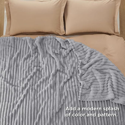 Bedsure GentleSoft Blankets Queen Size for Bed - Cozy Soft Blankets for Women, Cute Large Fleece Throws for Girls, Light Grey, 90x90 Inches