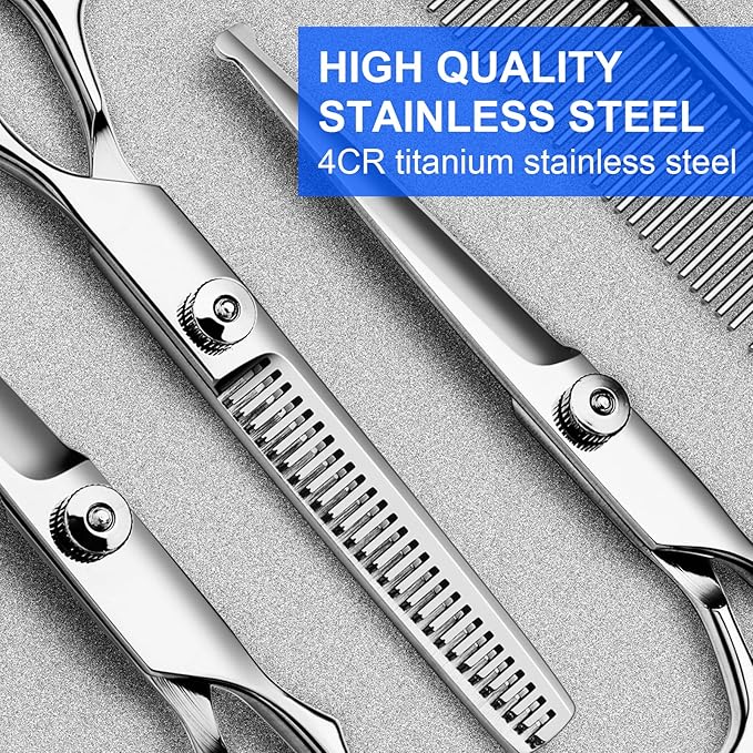 Professional Dog Grooming Scissors Kit, Titanium Coated Dog Scissors for Grooming, 5 in1 Grooming Shears Kit for Dogs Cat Pet At Home-Mewly Pet