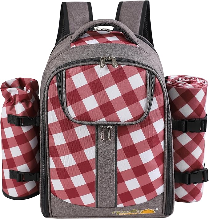 apollo walker Picnic Backpack Bag with Cooler Compartment, Detachable Bottle/Wine Holder, Fleece Blanket, Plates and Cutlery Set (2 Person, Gray)-Mewly Pet