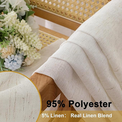 OWENIE Linen Blend Sheer Curtains 84 inches Long 2 Panels Set for Bedroom, Natural Linen Light Filtering Semi Sheer Cutain for Living Room Rod Pocket Drapes, 2pcs, Each 40 W x 84 L