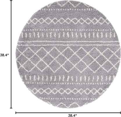 SAFAVIEH Arizona Shag Collection Area Rug - 3'2" Round, Grey & Ivory, Moroccan Design, Non-Shedding & Easy Care, 1.6-inch Thick Ideal for High Traffic Areas in Living Room, Bedroom (ASG741G)