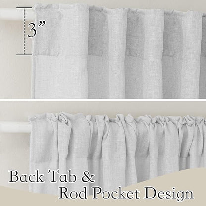 RYB HOME Linen Sheer Curtains - Farmhouse Privacy Semi Sheer Window Curtains for Living Room Bedroom Bathroom, Dove Gray, Wide 52 x Long 90, 1 Pair