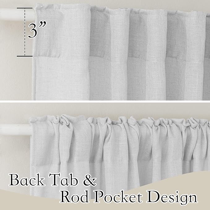 RYB HOME Semi Sheer Curtains - Linen Style Semitransparent Privacy Window Draperies Soft Airy Famhouse Curtains Sheer Light Filtering for Bedroom, Kitchen, Dining, Car, W 52" x L 36", 2 Pcs, Dove Grey