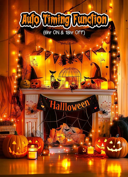 Minetom Halloween Fairy Lights, 33Ft 100 LED Battery Operated Fairy Lights, Waterproof Copper Wire Mason Jar Lights for Home Party Ghost Haunted House Indoor Outdoor Halloween Decorations, Orange