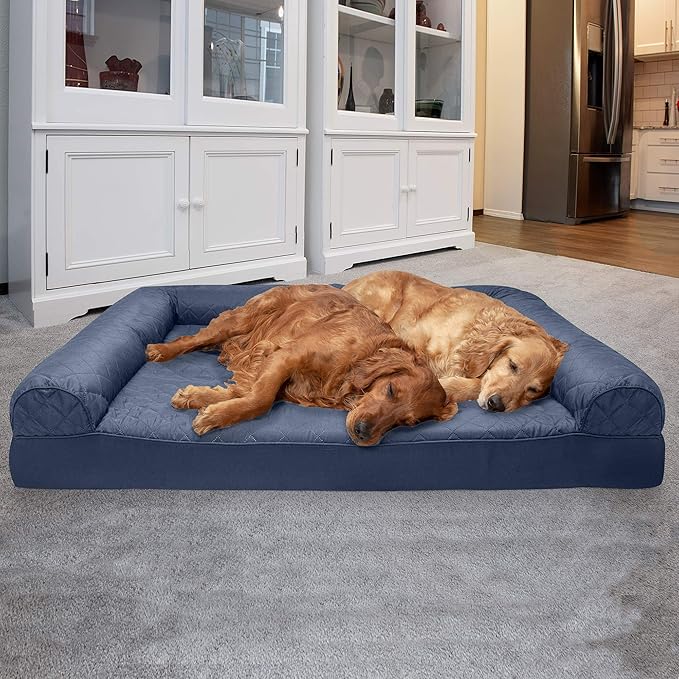 Furhaven Orthopedic Dog Bed for Large Dogs w/ Removable Bolsters & Washable Cover, For Dogs Up to 125 lbs - Quilted Sofa - Navy (Blue), Jumbo Plus/XXL-Mewly Pet