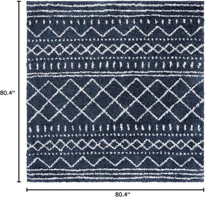 SAFAVIEH Arizona Shag Collection Area Rug - 6'7" Square, Slate Blue & Ivory, Moroccan Design, Non-Shedding & Easy Care, 1.6-inch Thick Ideal for High Traffic Areas in Living Room, Bedroom (ASG741L)