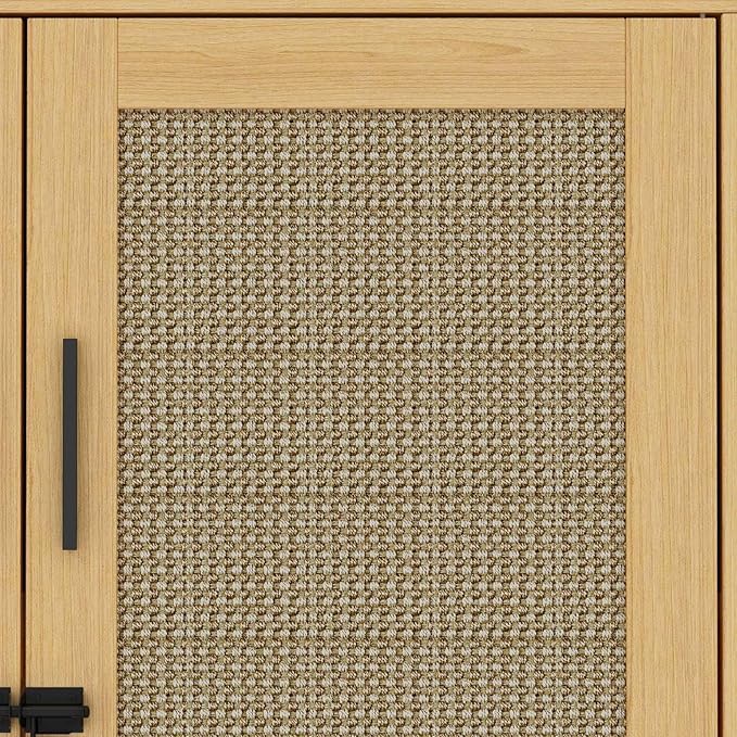 Lovinouse Large Cat Litter Box Enclosure,Hidden Kitty Litter Furniture with Sisal Covered Doors,2-Layer Wooden Cat Washroom Cabinet w/Adjustable Shelf,Side Table for Living Room,Natural-Mewly Pet