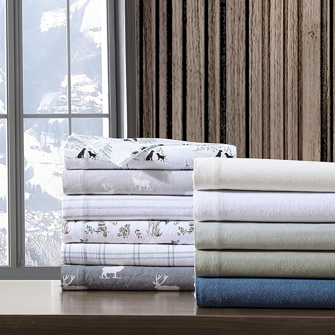 Eddie Bauer - King Sheets, Cotton Flannel Bedding Set, Brushed For Extra Softness, Cozy Home Decor (Dog Friends White, King)