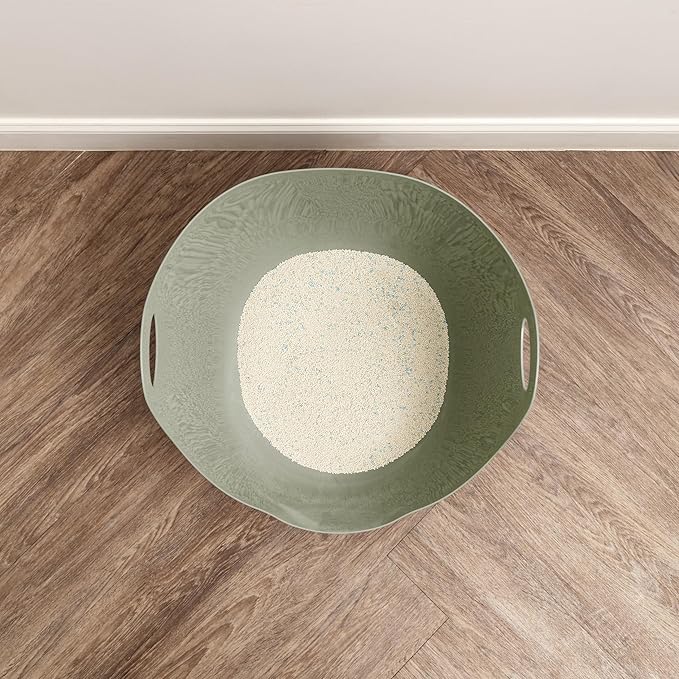 IRIS USA Cat Litter Box with High Walls and Handles, Made with Flexible Plastic, Sage Green-Mewly Pet