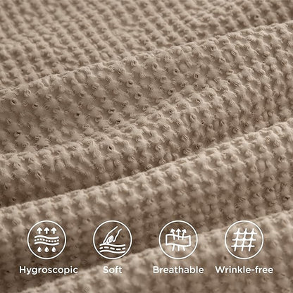 Bedsure Cotton Duvet Cover Queen - 100% Cotton Waffle Weave Khaki Duvet Cover Queen Size, GentleSoft™ and Breathable Tan Bedding Set for All Season, 3 Pieces, 90"x90"