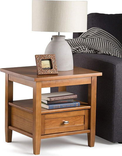 SIMPLIHOME Warm Shaker Solid Wood 20 inch Wide Rectangle Transitional End Side Table in Light Golden Brown for The Living Room and Bedroom
