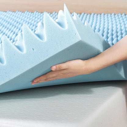 Best Price Mattress 4 Inch Egg Crate Memory Foam Mattress Topper with Cooling Gel Infusion, CertiPUR-US Certified, Dorm Essentials, TwinXL, Light Blue