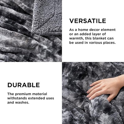 Bedsure GentleSoft Sherpa Fluffy Blanket Twin Size - Fleece Warm and Cozy Throw for Women Gift, Plush & Fuzzy Faux Fur Christmas Blanket for Couch, Sofa, Bed Decor, Tie Dye Design, Grey, 60x80 Inches