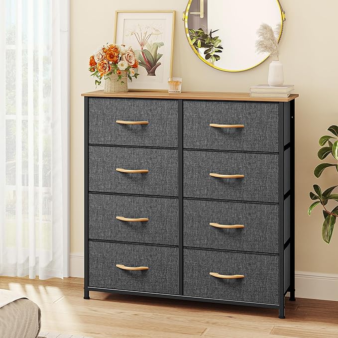 YITAHOME Fabric Dresser with 8 Drawers - Tall Storage Dresser, Chest of Drawers for Closet, Living Room, Hallway, Closets - Sturdy Steel Frame, Wooden Top & Easy Pull Fabric Bins