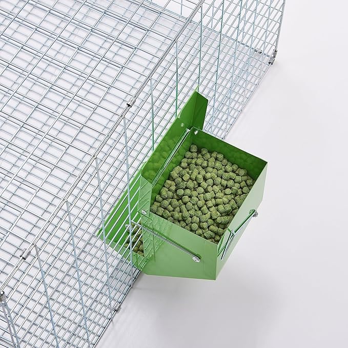 Metal Small Animal Feeder with Lid, Heavy Duty, Large Capacity Food Dispenser, Great for Rabbits, Guinea Pigs, Chinchillas and Other Small Animals. (4.6 inch, Green)-Mewly Pet