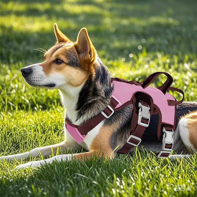 Escape Proof Dog Harness, No Pull Reflective Adjustable Vest with Easy Control Lift Handle, No Choke Soft Padded Breathable Full Body Pet Harness for Walking Hiking and Training (Pink, Small)-Mewly Pet