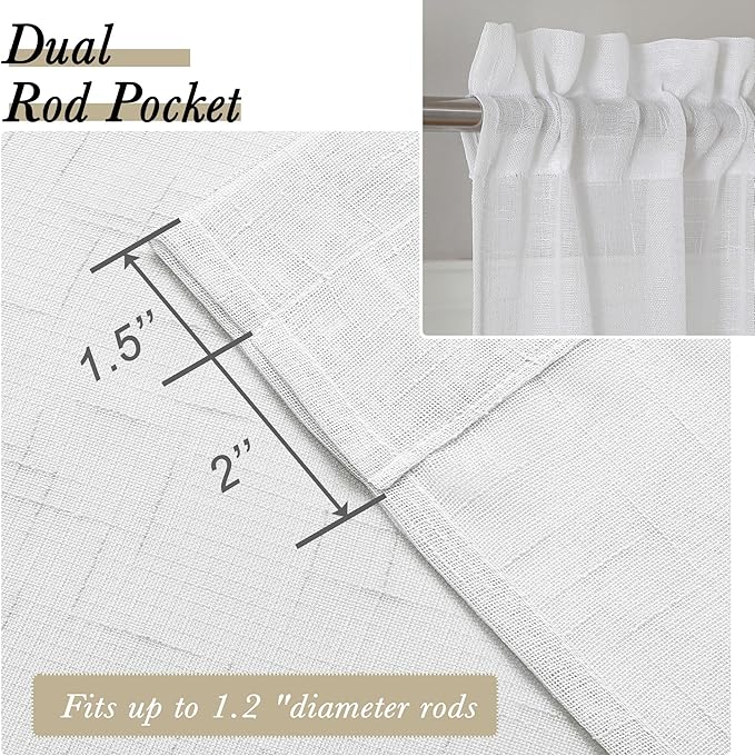 Aiyufeng Kirei Elegant Extra Long Linen Look Sheer Curtains 96 Inches Long 2 Pieces, Farmouse Semi Sheers Linen Curtains/Window Treatments Panels/Drapes (Set of 2, 40 by 96 Inch, Pure White)