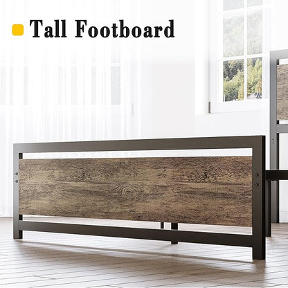 LIKIMIO King Bed Frame with Headboard and Footboard, Metal Strong Supports, Easy Assembly, Noise-Free, No Box Spring Needed, Walnut