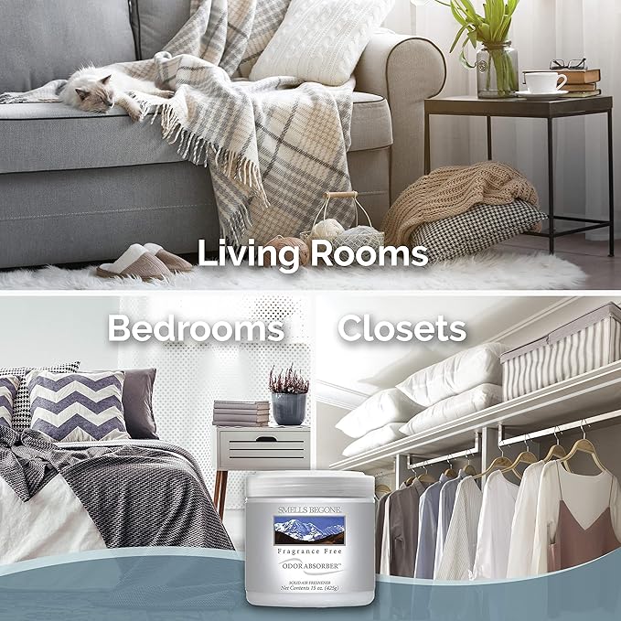 SMELLS BEGONE Air Freshener Odor Absorber Gel - 15 oz, Pack of 2 - Absorbs and Eliminates Odor in Pet Areas, Bathrooms, Cars, & Boats - Made with Essential Oils - Fragrance Free-Mewly Pet