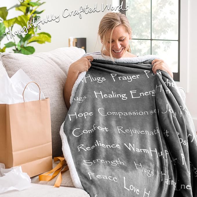 Chanasya Premium Sympathy Warm Hugs Gift Throw Blanket - Healing Gift Cancer Chemo Survivor Get Well Caring Gifts - Comfort Gift Blanket for Love Support Strength - Women Men Friend Grandpa - Gray