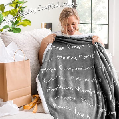 Chanasya Premium Healing Hugs Gift Throw Blanket - for Hope Support Comfort Encouragement Sympathy - Breast Cancer Chemo Surgery Get Well Soon Caring Gift - Patient Women Men Friend (Twin) Gray