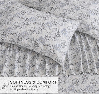 RUVANTI Flannel Sheets Queen Size - 100% Cotton Double Brushed Bed Sheets, Deep Pockets 16 Inches Queen Sheet Set, All Seasons Breathable & Extra Soft - Warm & Cozy, 4 Piece, Pacific