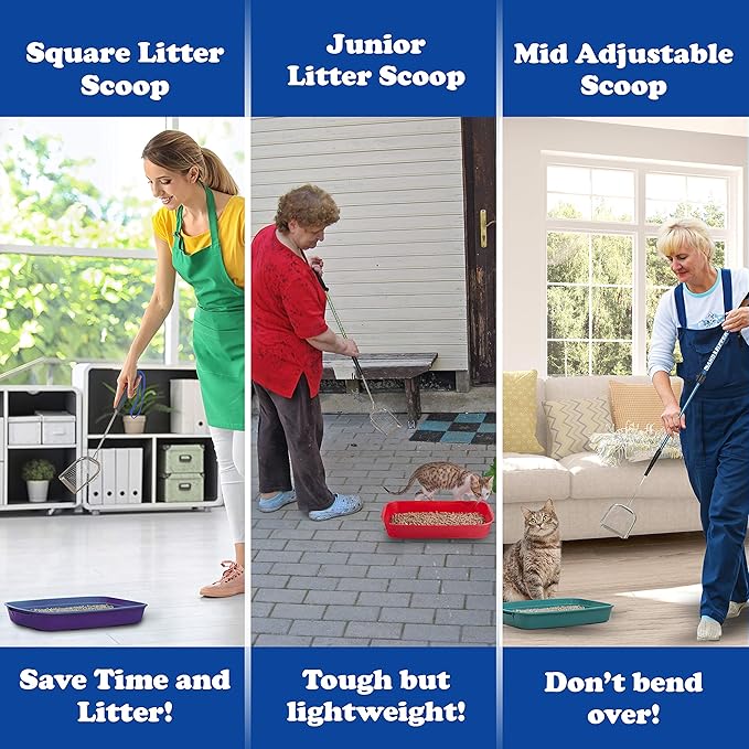 Sand Dipper Metal Cat Litter Scoop – Long Handle Cat Poop Scooper for Litter Box (27”), Heavy-Duty Stainless Steel Kitty Litter Scoop (Junior)-Mewly Pet