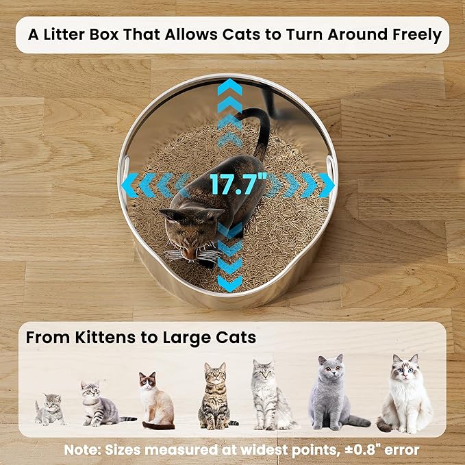 Stainless Steel Litter Box Metal with Integrated Round for XL/XXL Big and Multi Cats, 12" High Wall High Side, Odor Control, Easy to Clean, Durable, Includes Stainless Steel Scoop-Mewly Pet