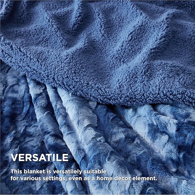 Bedsure GentleSoft Sherpa Fluffy Throw Blanket - Fleece Warm and Cozy Throw for Women Gift, Plush & Fuzzy Faux Christmas Fur Blanket for Couch, Sofa, Bed Decor, Tie Dye Design, Indigo, 50x60 Inches
