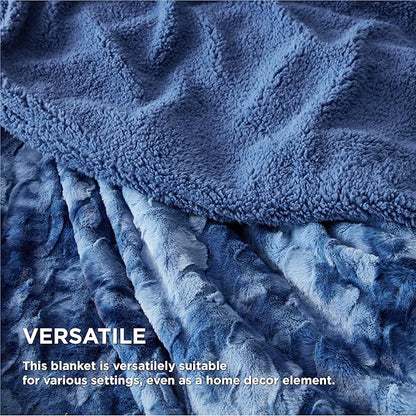 Bedsure GentleSoft Sherpa Fluffy Throw Blanket - Fleece Warm and Cozy Throw for Women Gift, Plush & Fuzzy Faux Christmas Fur Blanket for Couch, Sofa, Bed Decor, Tie Dye Design, Indigo, 50x60 Inches