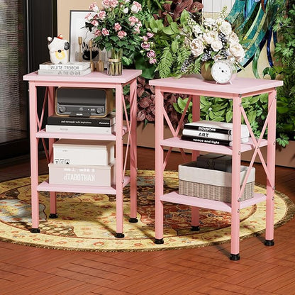 VECELO Modern Nightstands X-Design Side End Table Night Stand with Storage Shelf for Bedroom,Living Room,