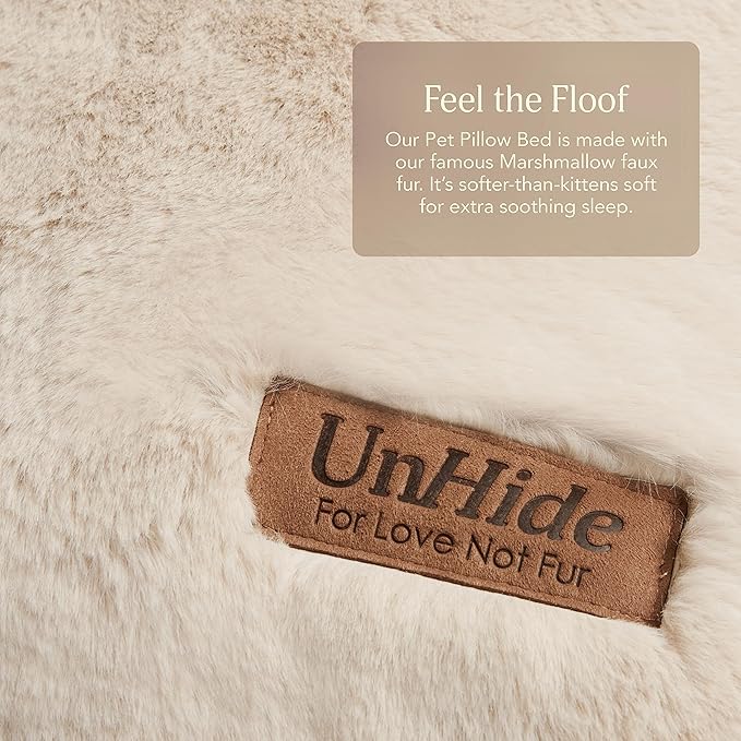 UnHide Floof Pet Pillow - Extra Soft Dog Bed Pillow- Removable Faux Fur Cover - Machine Washable - Helps Ease Pet Anxiety & Provides The Perfect Sleep, 36 x 42 x 5, Large - Beige-Mewly Pet