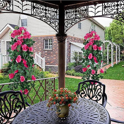RECUTMS 2PCS Artificial Hanging Flowers 3.3Ft Fake Flower Plants for Home Room Garden Wedding Indoor Outdoor Decoration (Rose Red)