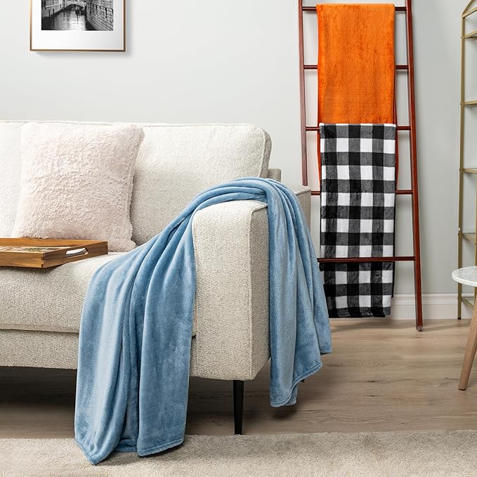 PAVILIA Black and White Buffalo Plaid Fleece Bed Blanket Queen Size, Soft Checkered Flannel Blanket for Sofa, Plaid Christmas Couch Throw Bed, Warm Cozy Decorative Blanket Fall Decor Gift, 90x90