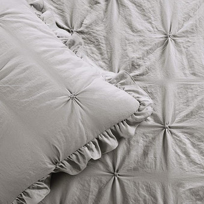 Lush Decor Ravello Pintuck Ruffle Skirt Bedspread Set - Luxe 3 Piece Ruffled Bedding Set - Traditional Glam & Farmhouse Inspired Bedroom Decor - Queen, Light Gray
