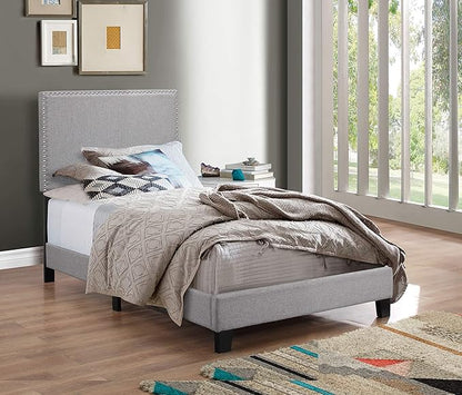 Crown Mark Erin Upholstered Panel Bed in Gray, Twin