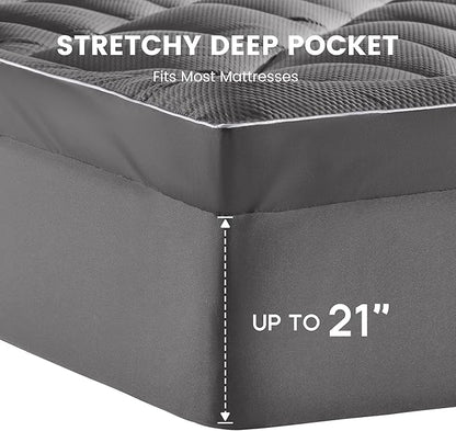 SLEEP ZONE Extra Thick Queen Mattress Topper for Back Pain, Plush Breathable Thick Mattress Pad Cover, Down Alternative Soft Bed Topper with Elastic Fitted Deep Pocket