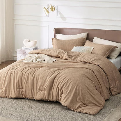 Bedsure King Size Comforter Set - Light Taupe Soft Bedding for All Seasons, Cationic Dyed Bed Set, 3 Pieces, 1 King Size Comforter (104"x90") and 2 Pillow Shams (20"x36"+2")