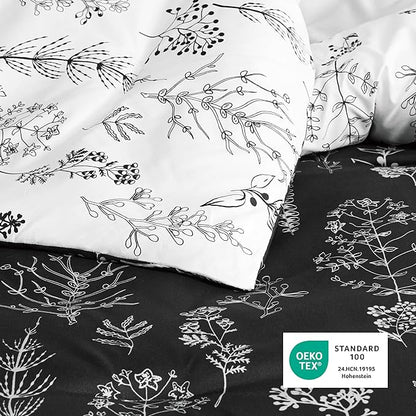 Bedsure Full Comforter Set - Black Bed Set, 3 Pieces Cute Floral Bedding, 1 Soft Reversible Botanical Flowers Comforter and 2 Pillow Shams